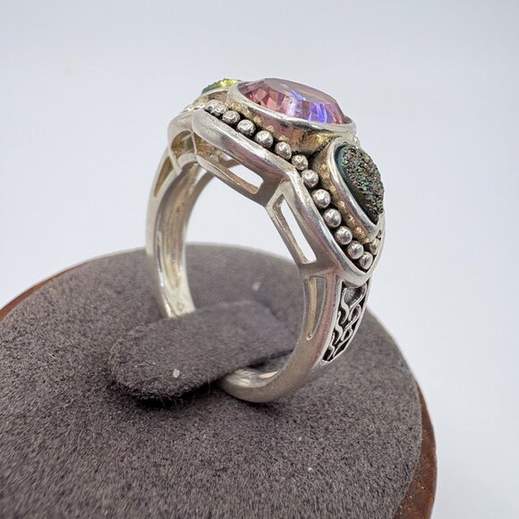 VTG Sterling Silver 925 Mystic Topaz Druzy Quartz Statement Ring Size 8.75 - Picture 2 of 9